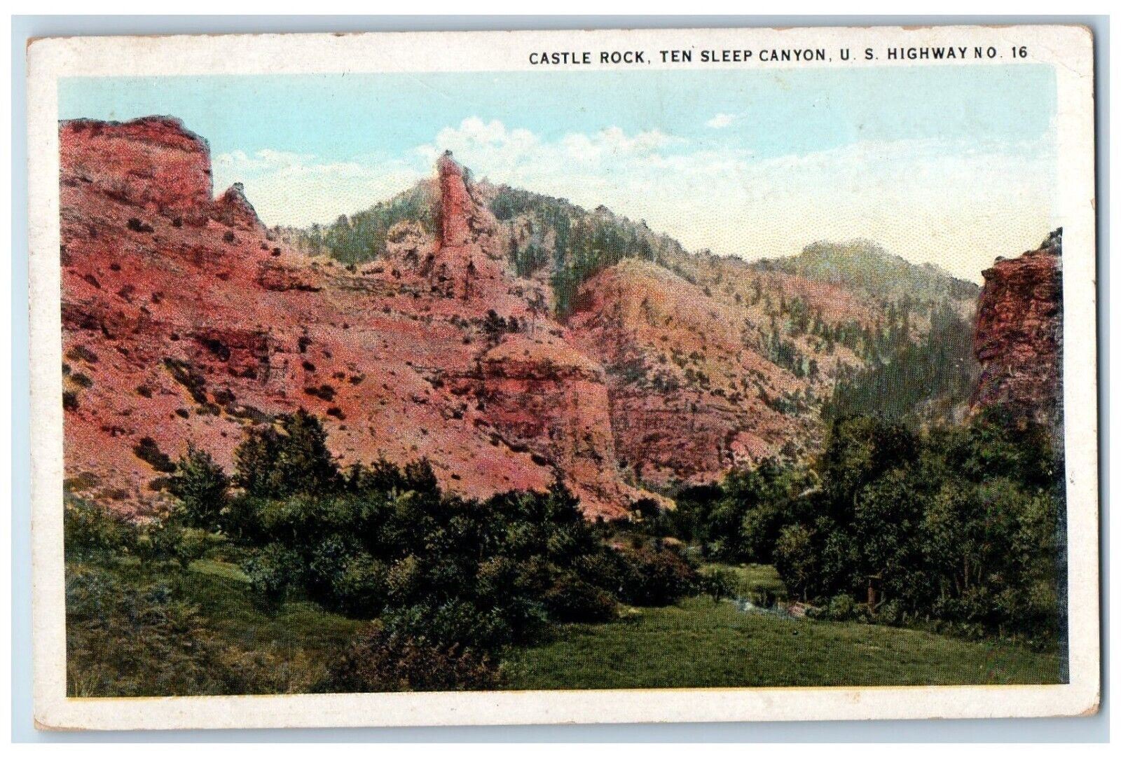 1935 Castle Rock Ten Sleep Canyon U. S. Highway Buffalo Wyoming WY Postcard