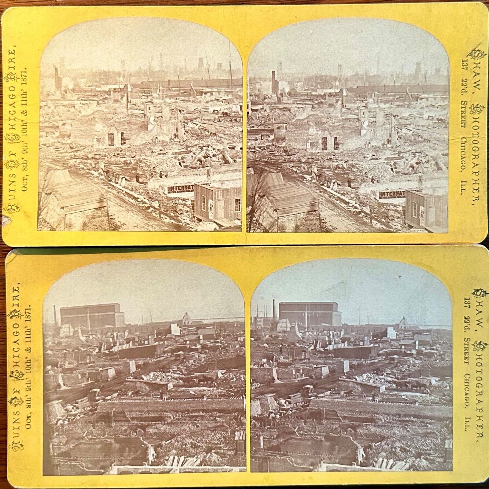 Two Rare 1871 Ruins Chicago Fire Illinois Stereoviews by J. W. Shaw
