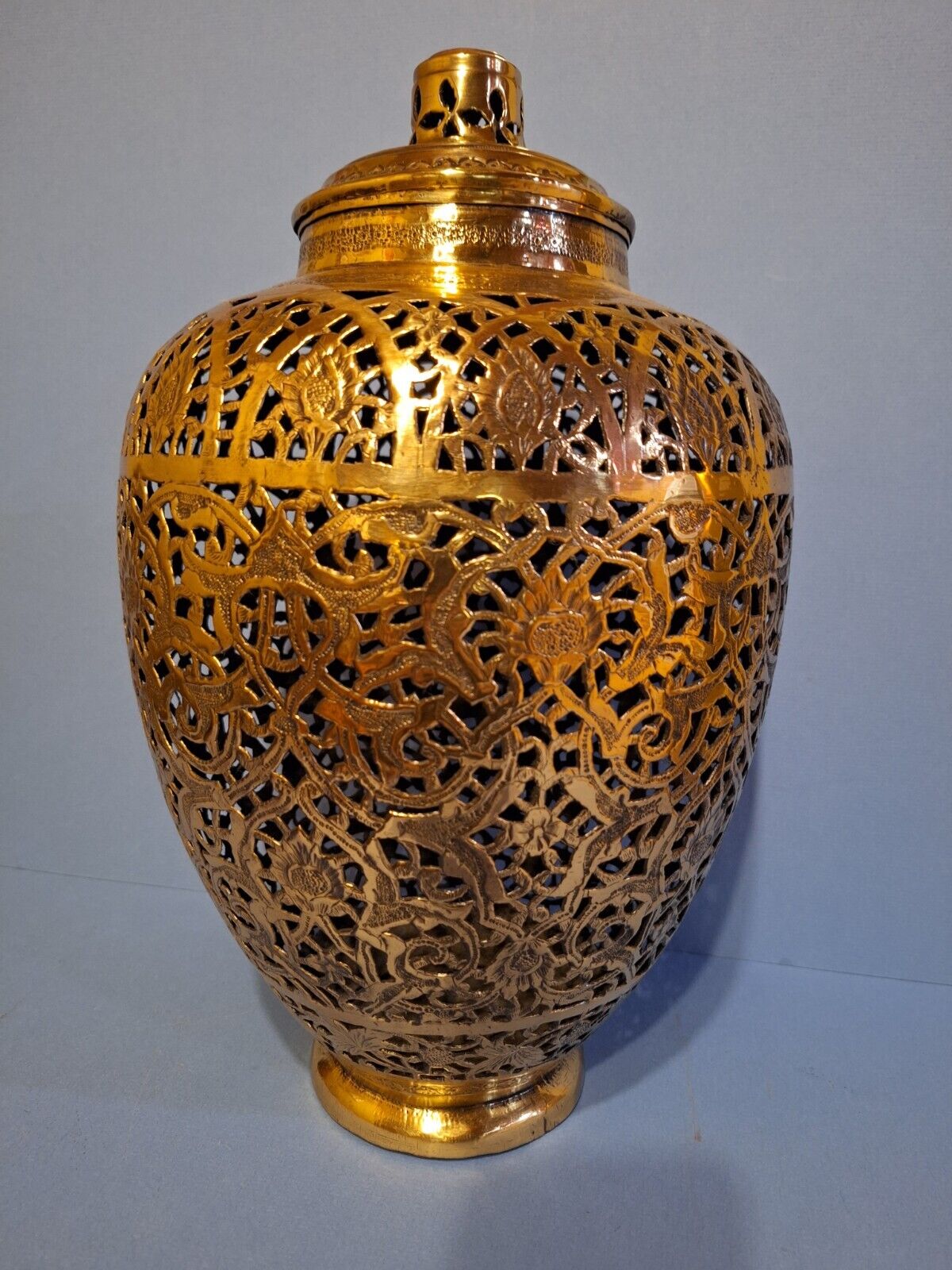 Vintage Pierced Brass Temple Jar