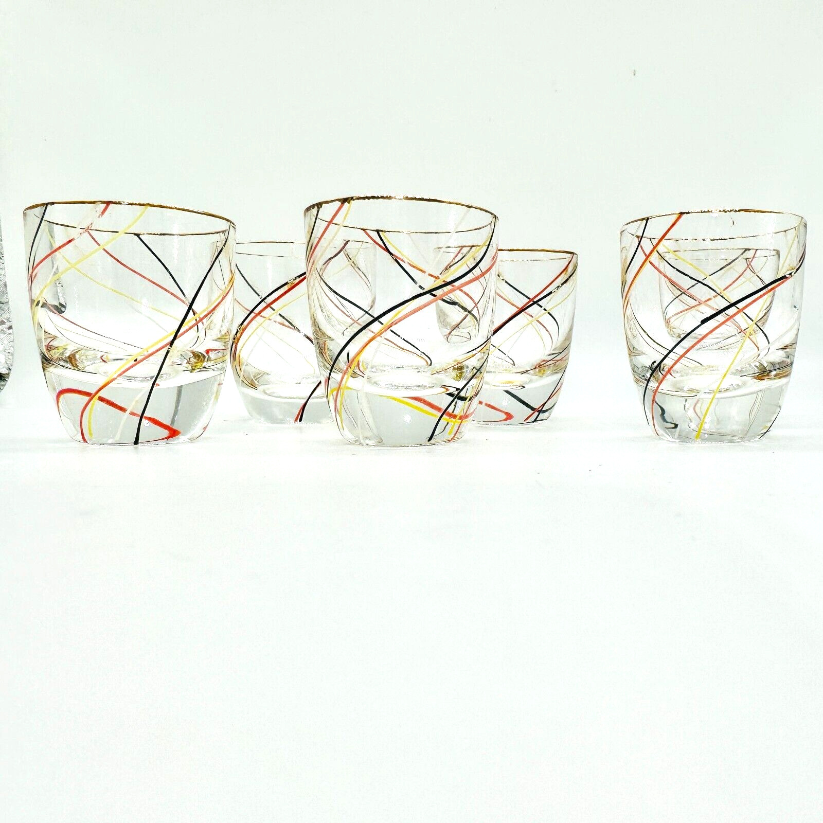 VTG Atomic Shot Glasses Clear Glass Swirls w/Gold Rim Set of 6 U.S. Z Germany