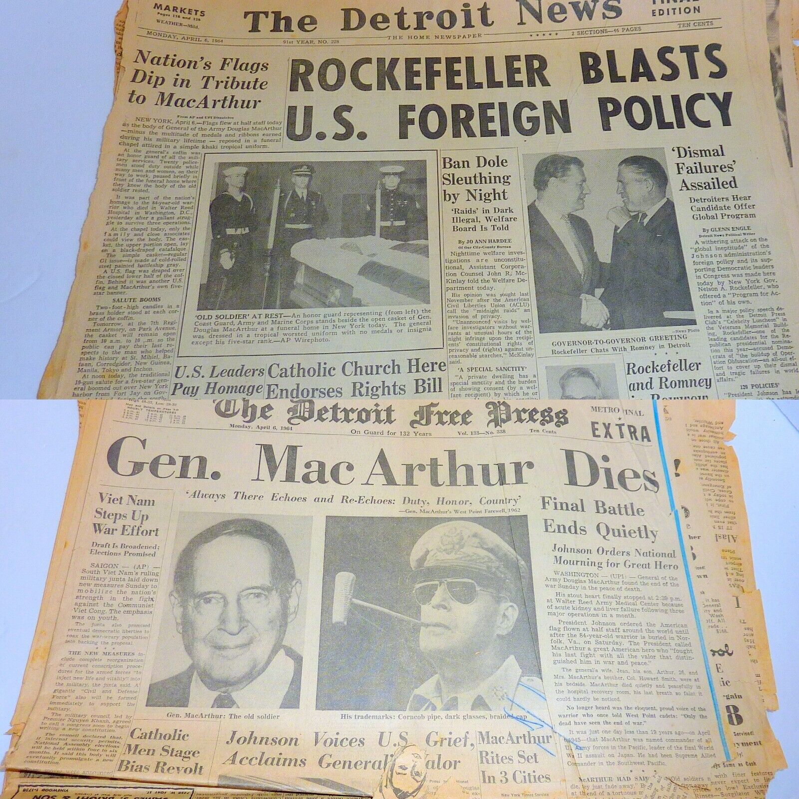 General MacArthur Dies A History Making Soldier April 6th 1964 Detroit Newspaper