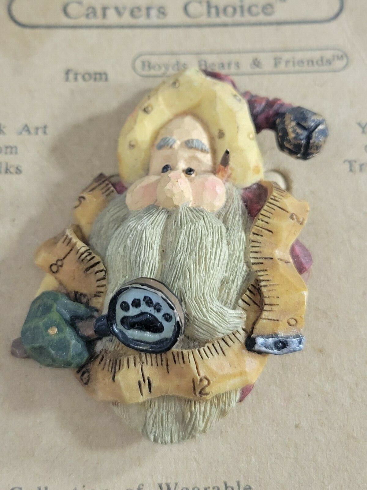 Vintage Christmas BOYDS  Bear Brooch Pin Ceramic Carvers Choice Folk Art Santa 