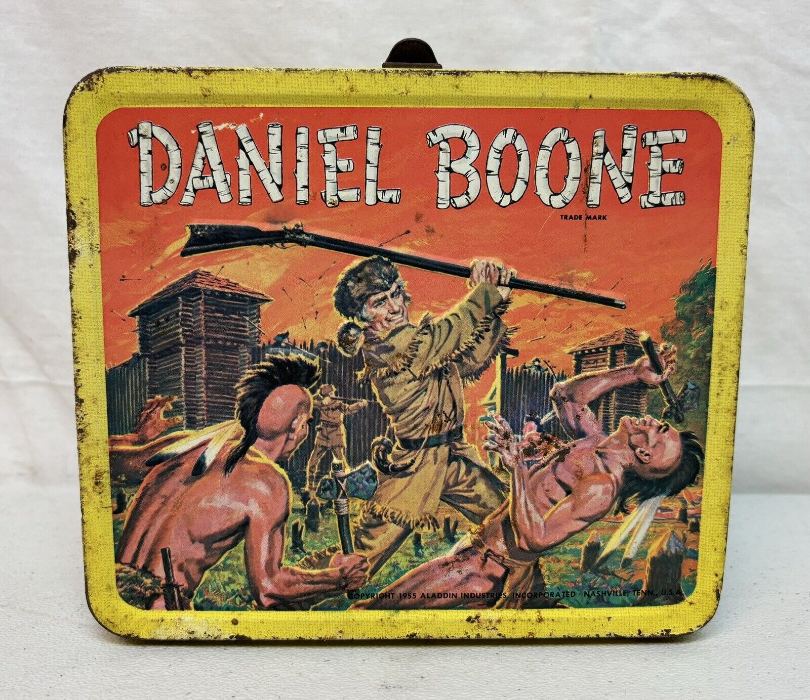 Vintage 1955 Aladdin Daniel Boone Indians Metal Lunchbox No Thermos/Handle