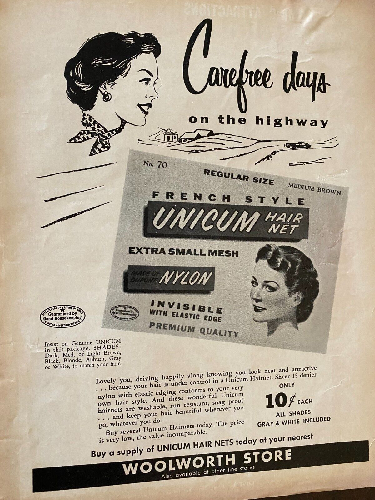 Unicum Hair Net, Full Page Vintage Print Ad