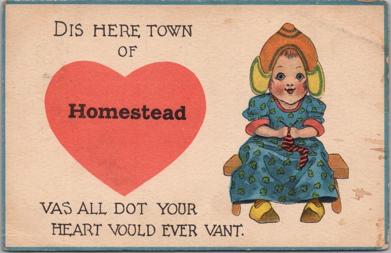 Vintage HOMESTEAD, Pennsylvania Greetings Postcard Dutch Girl / 1914 Cancel