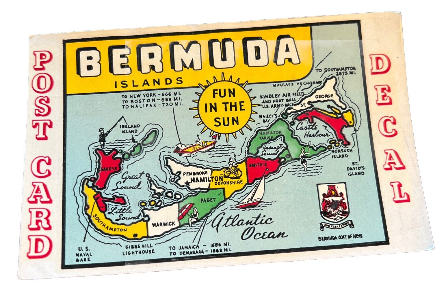 c1970 Decal Postcard Bermuda Islands Fun In The Sun Yankee Store Bermuda