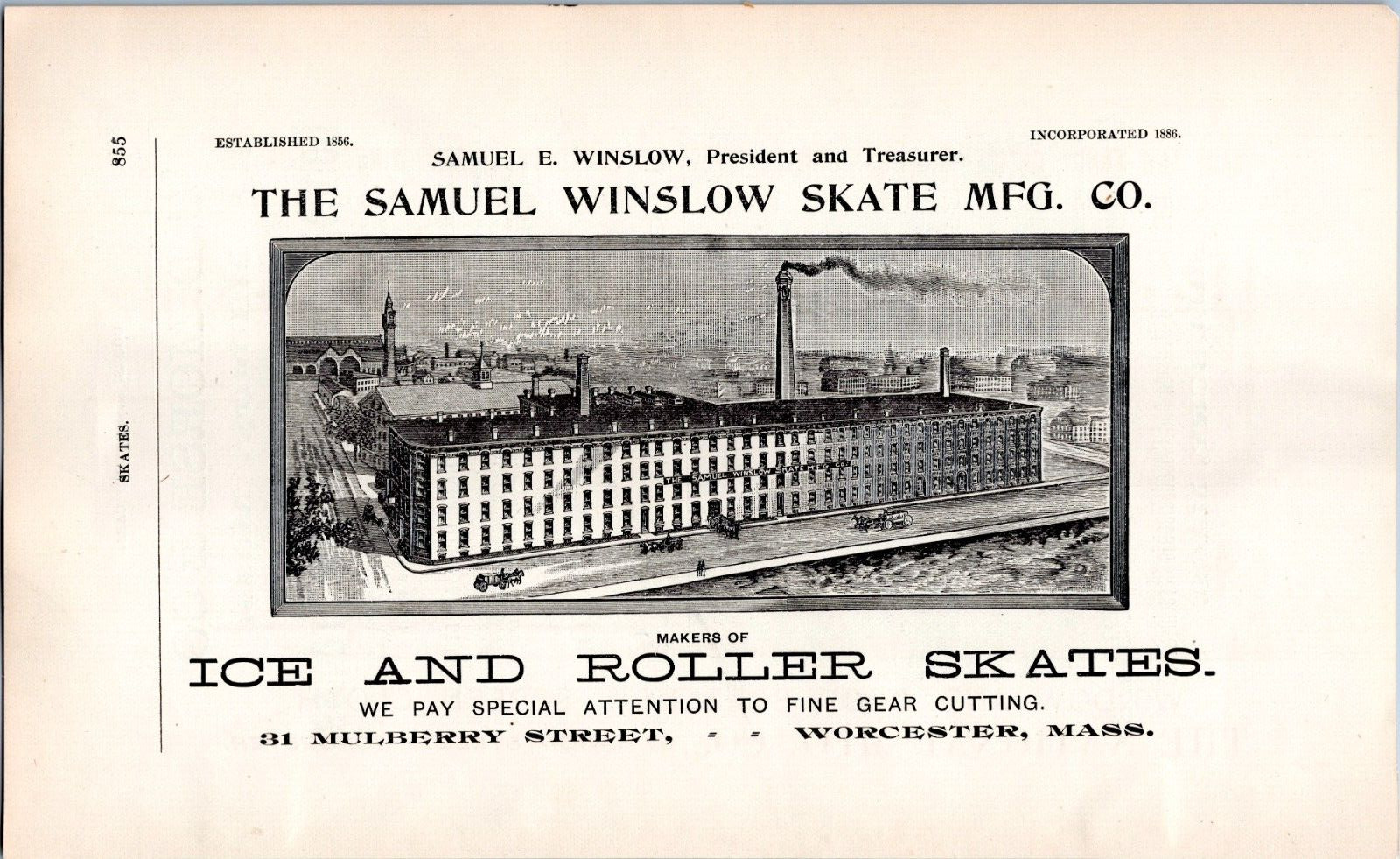 1890s Print Ad -Samuel Winslow Skate Mfg, Worcester, Massachusetts