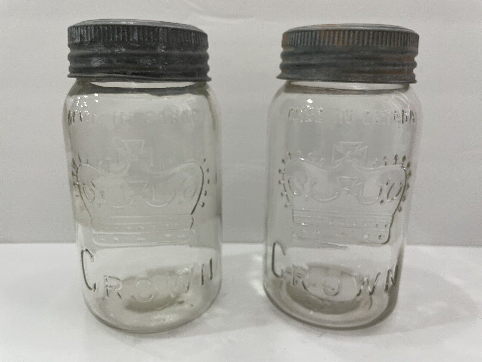 Two Crown Canning Jars With Glass Lids Made In Canda One (QUART, 7” H)