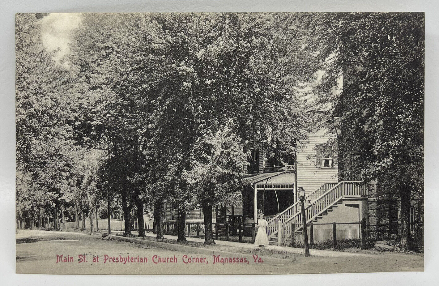 Vintage Postcard Manassas Virginia Main Street at Presbyterian Church Corner