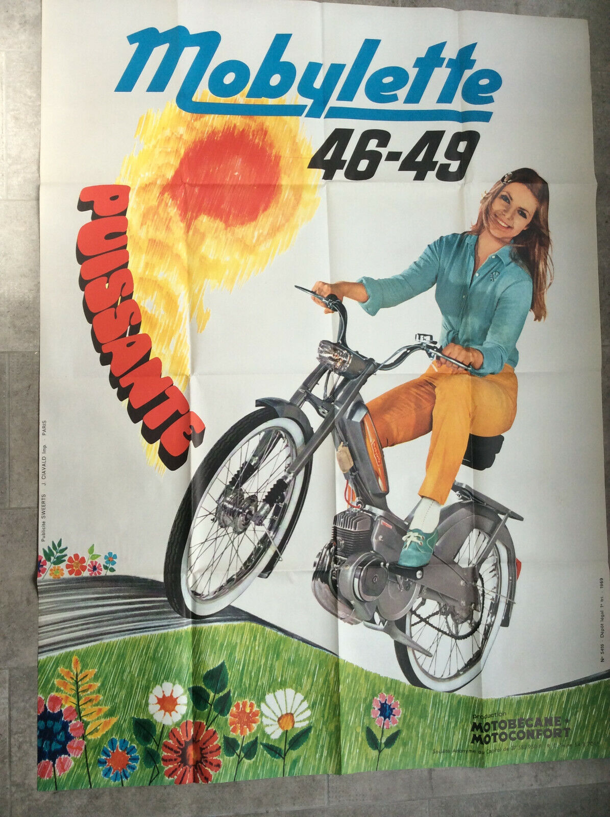 Poster: MOBYLETTE 46-49. Motobecane. Motoconfort. 1969.