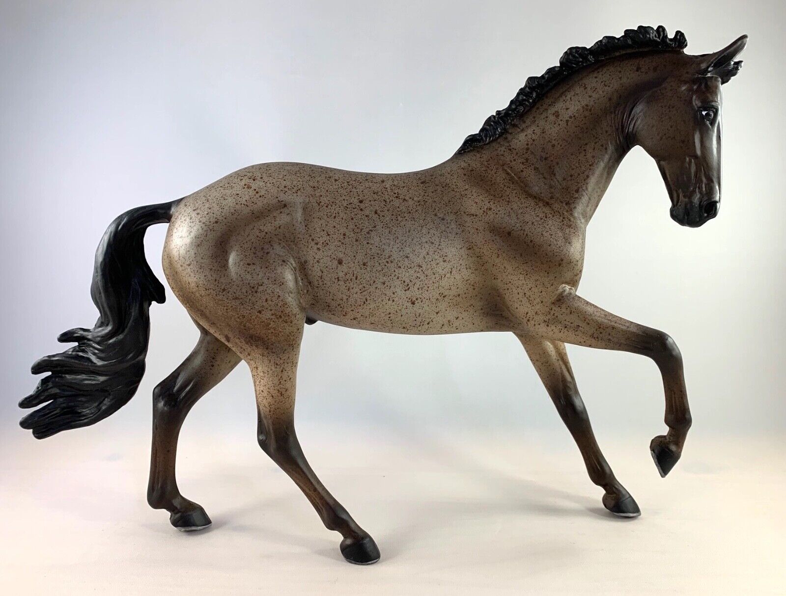 Customized Breyer model horse, Cantering Warmblood Painted to a Roan