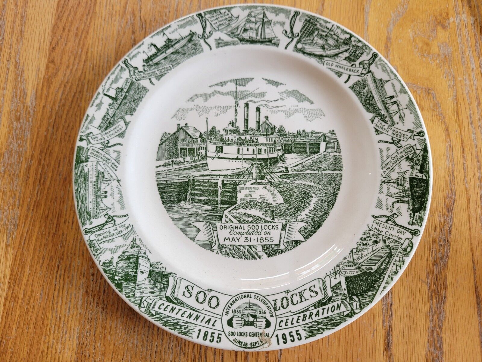 Soo Locks Michigan Centennial Celebration 1855 To 1955 Souvenir Plate 10 Inch