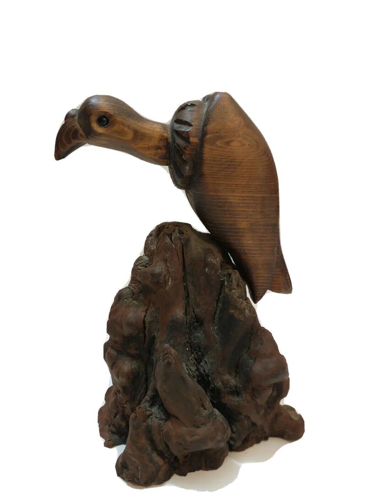 John Nelson Hand Carved Vulture Bird Driftwood Wood Sculpture Vintage Folk Art 