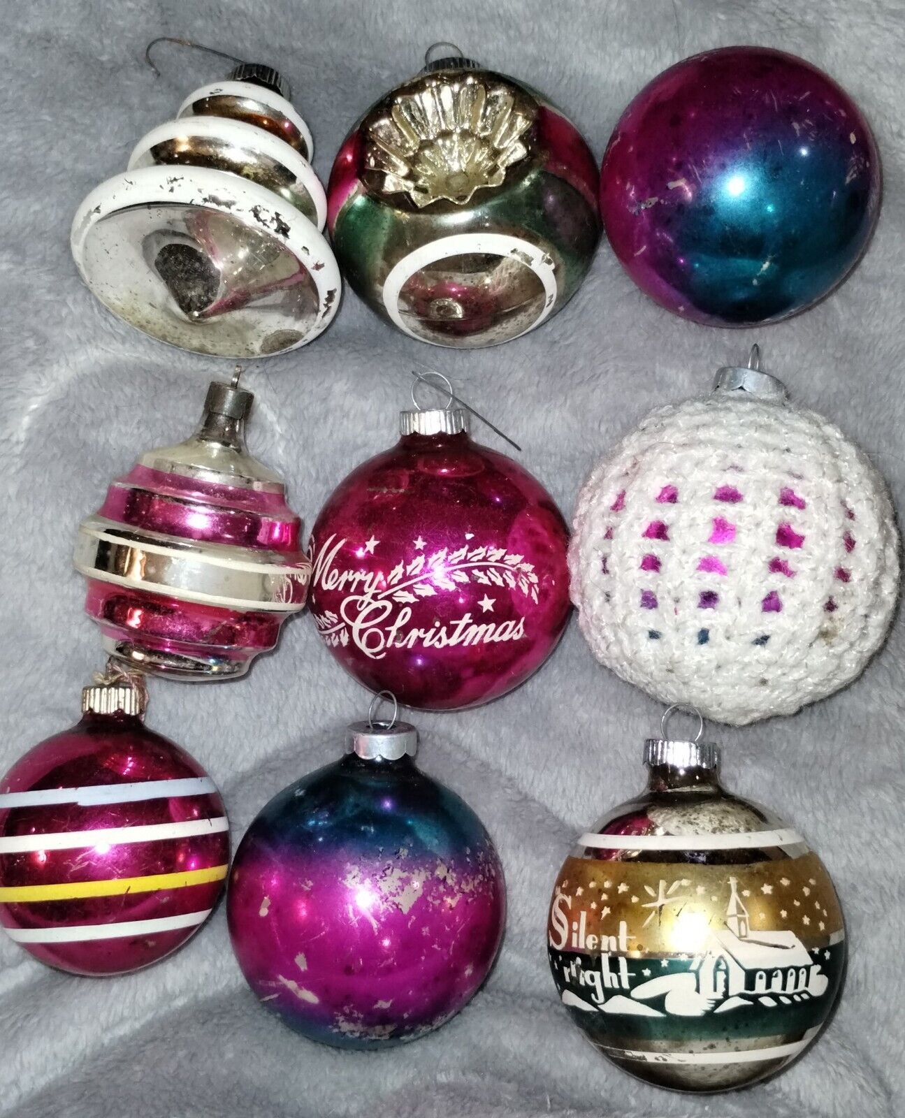 Lot 9 Vintage Christmas Mercury Glass Ornaments Shiny Brite, Premier, USA