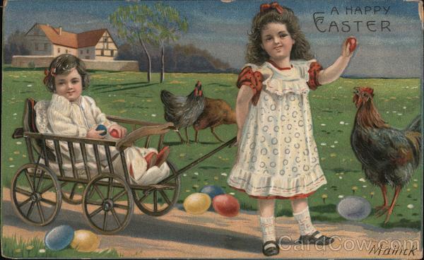 Easter Children 1910 A Happy Easter Mailick Postcard 1c stamp Vintage Post Card