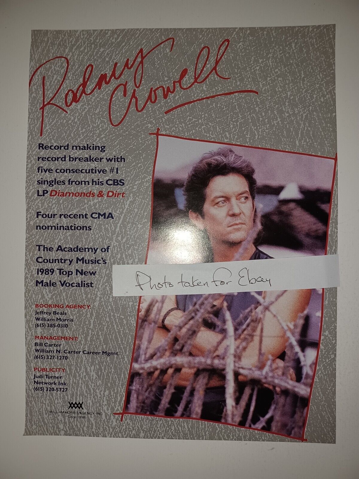 Rodney Crowell, Lacy J. Dalton Vintage 1990 8x11 Magazine booking Ad