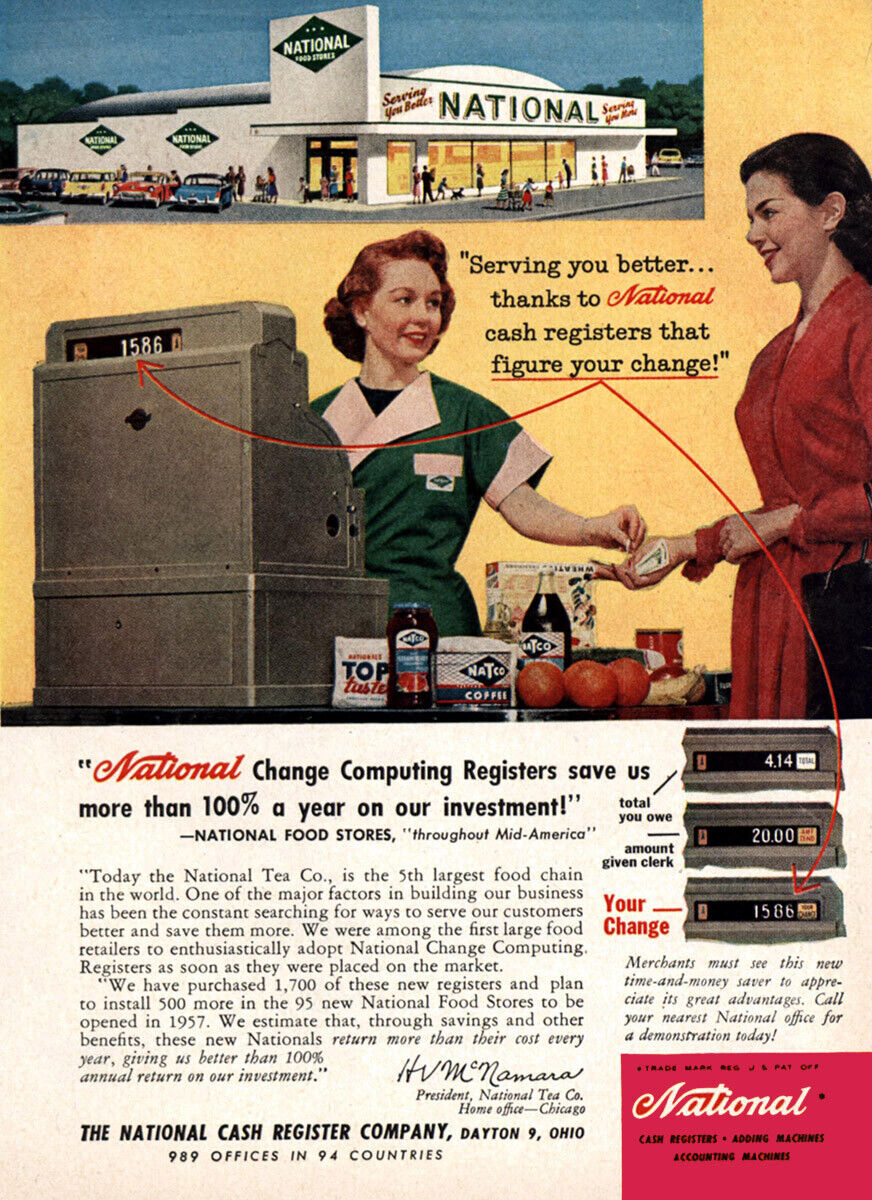1957 National Cash Register: National Food Store Vintage Print Ad
