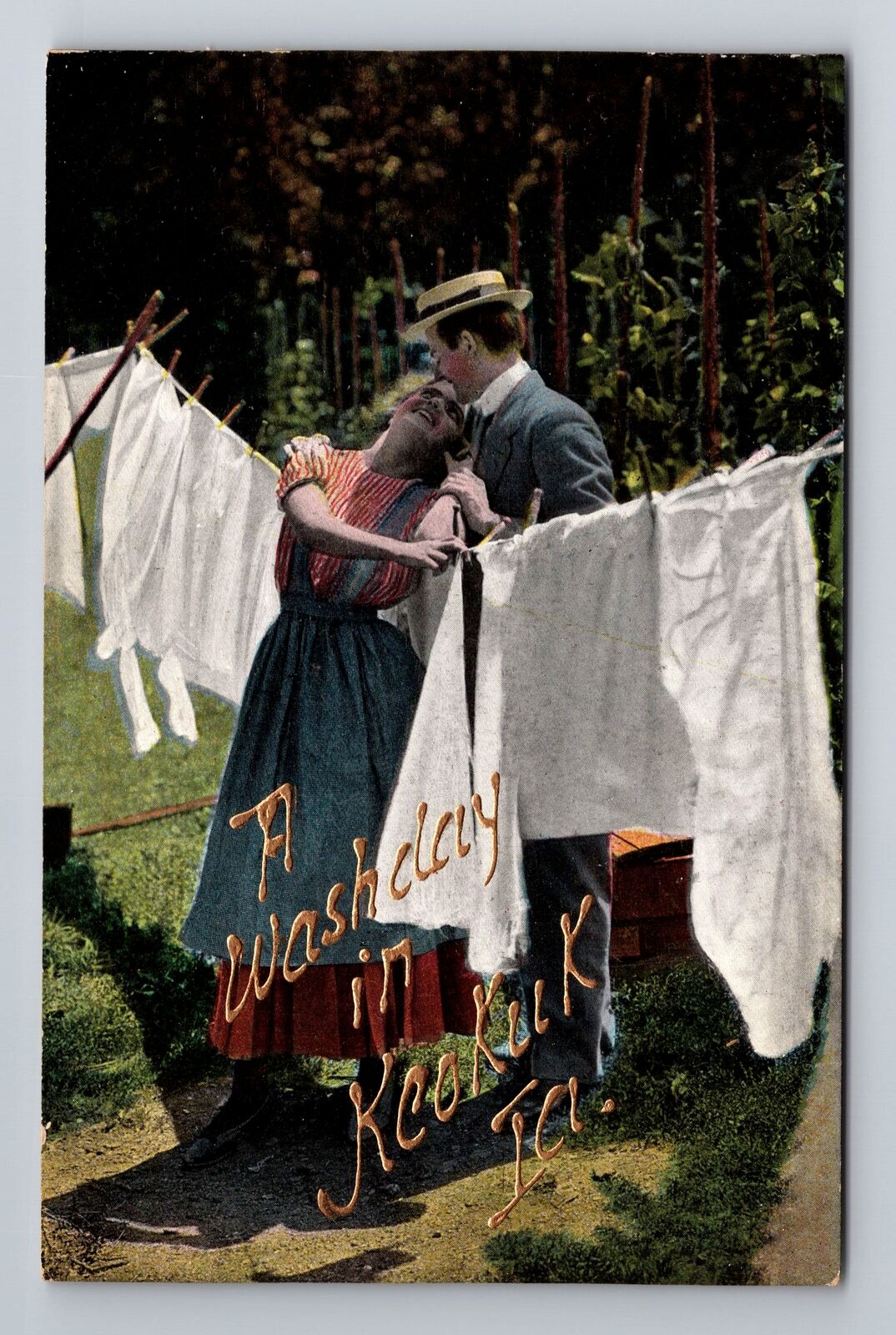Keokuk IA-Iowa, A Washday Couple, Antique, Vintage Souvenir Postcard