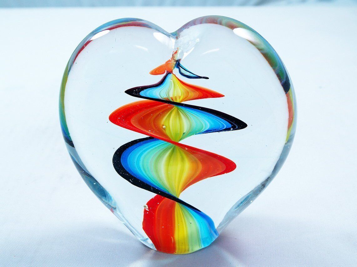 M Design Art Rainbow Color Pattern Layer Spirals Glass Paperweight