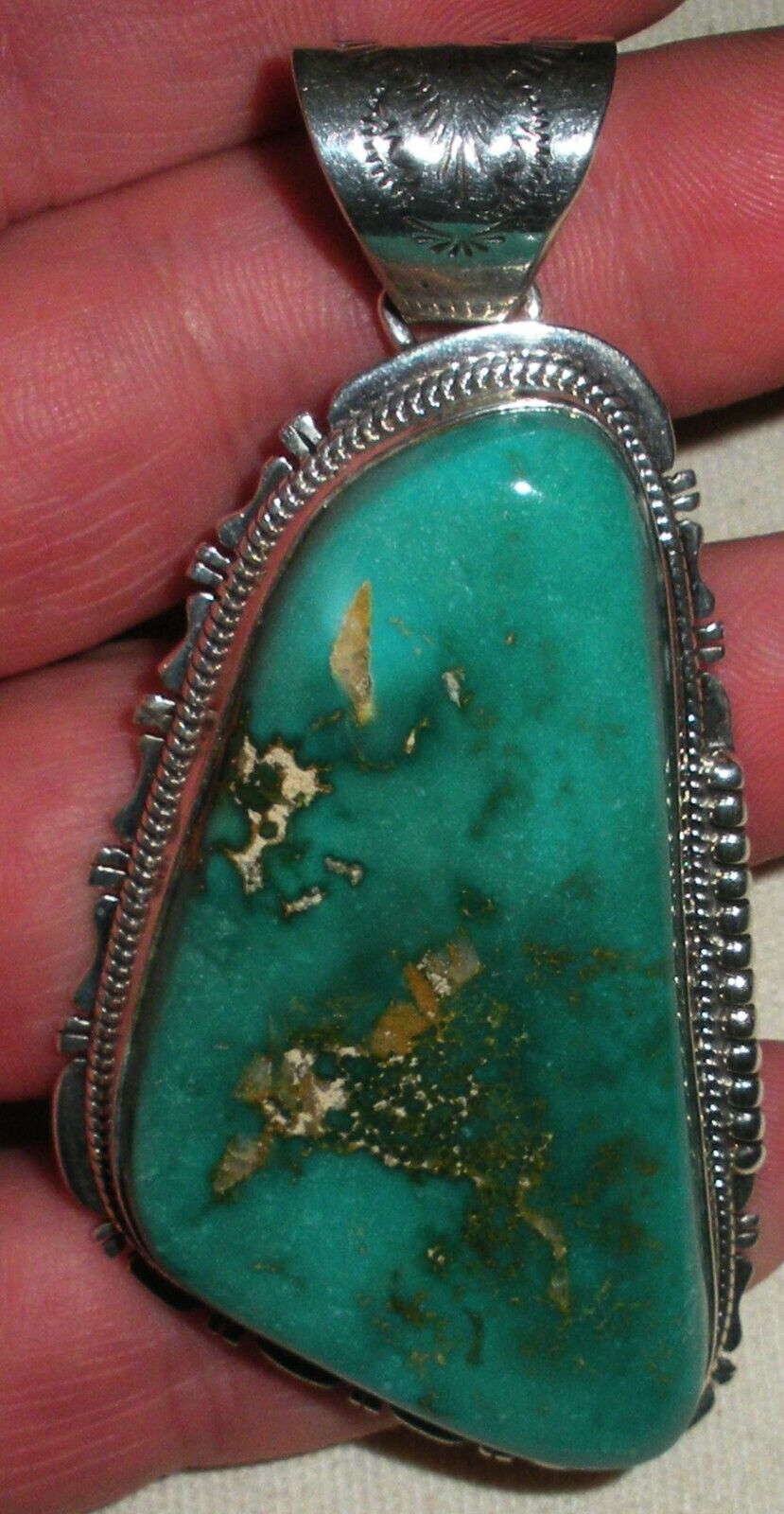 VINTAGE SIGNED J NELSON NAVAJO ROYSTON TURQUOISE STERLING SILVER PENDANT vafo