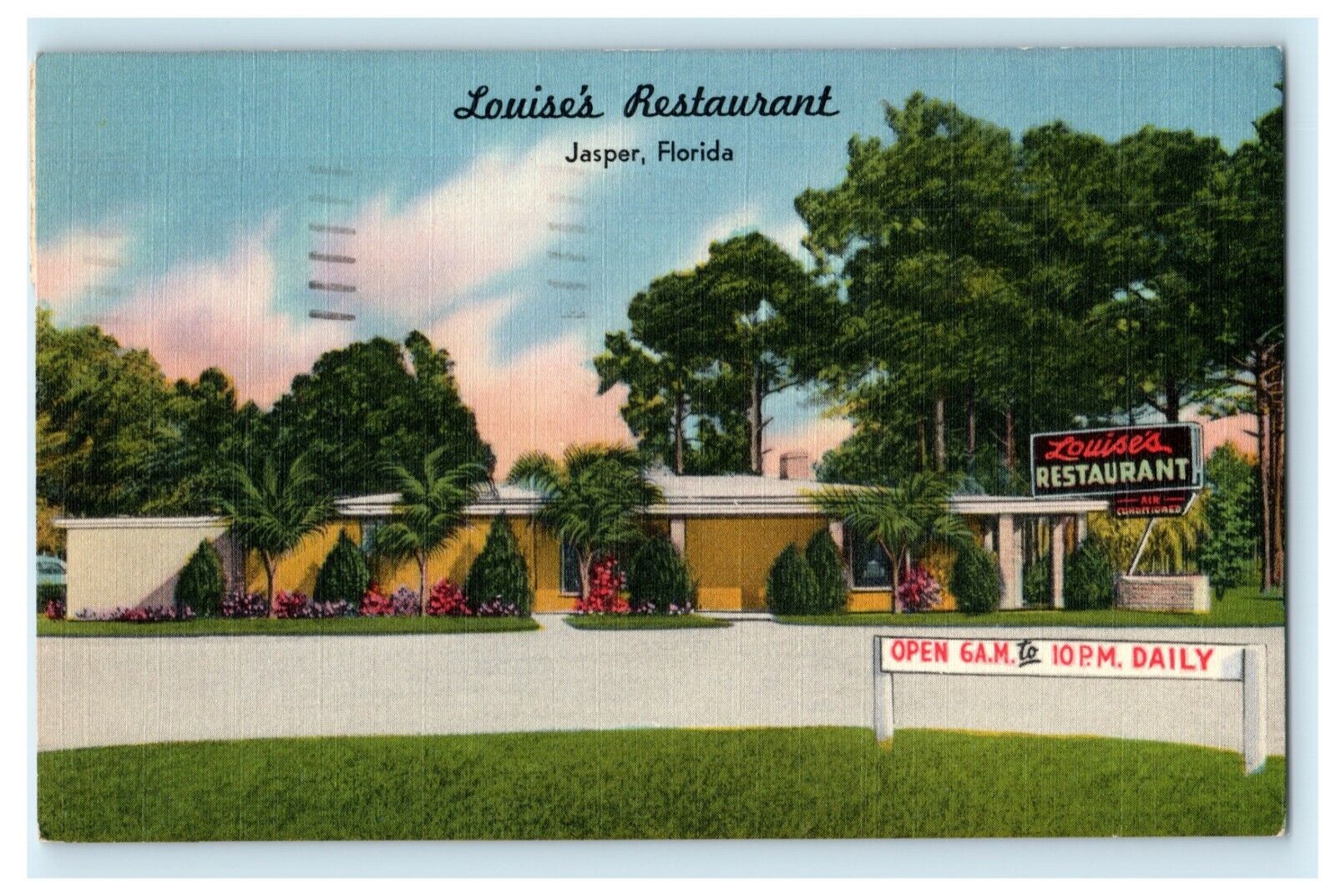 1957 Louise\'s Restaurant Jasper Florida FL Posted Vintage Postcard