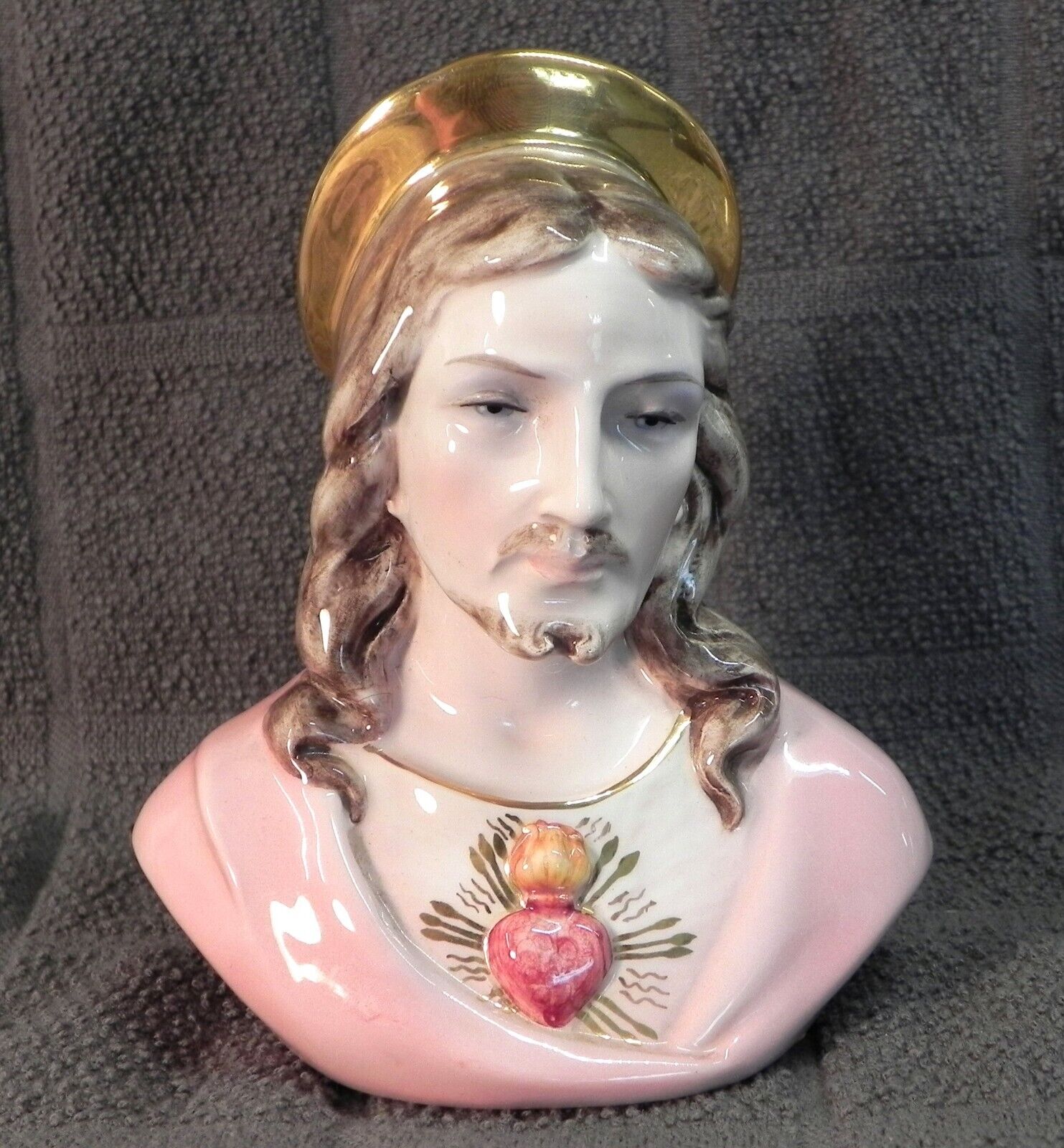 Vintage Jesus Bust Figurine Pink Robe Gold Trim Italy 603