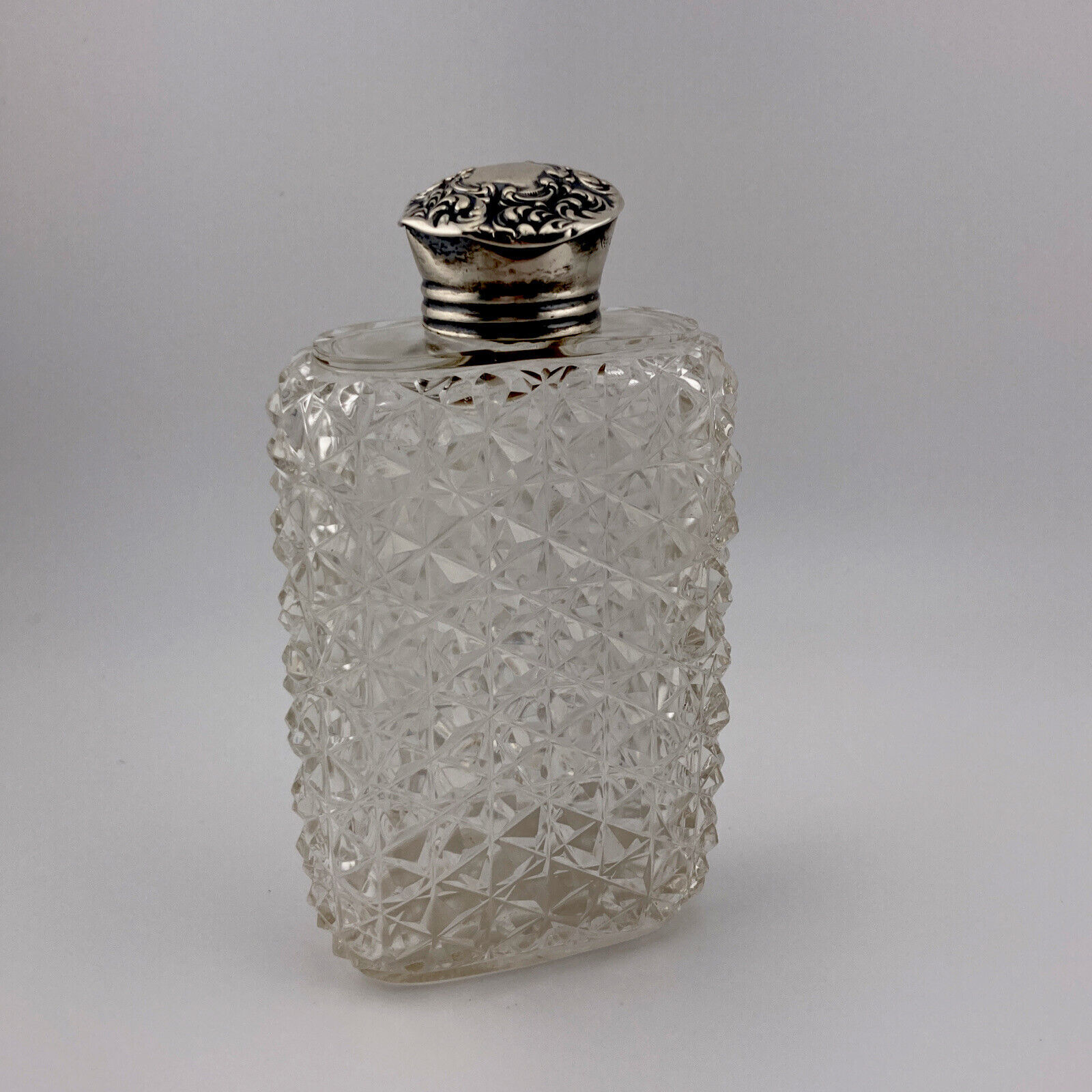 Antique Unger Bros Art Nouveau Cut Glass Bottle 925 Fine Silver Lid
