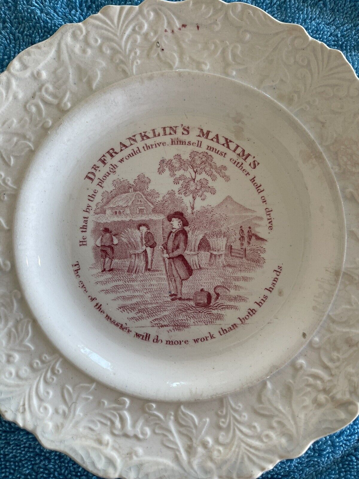 Antique 1800’s English Staffordshire Dr. Franklin Maxim Motto Plate- 7 Inch