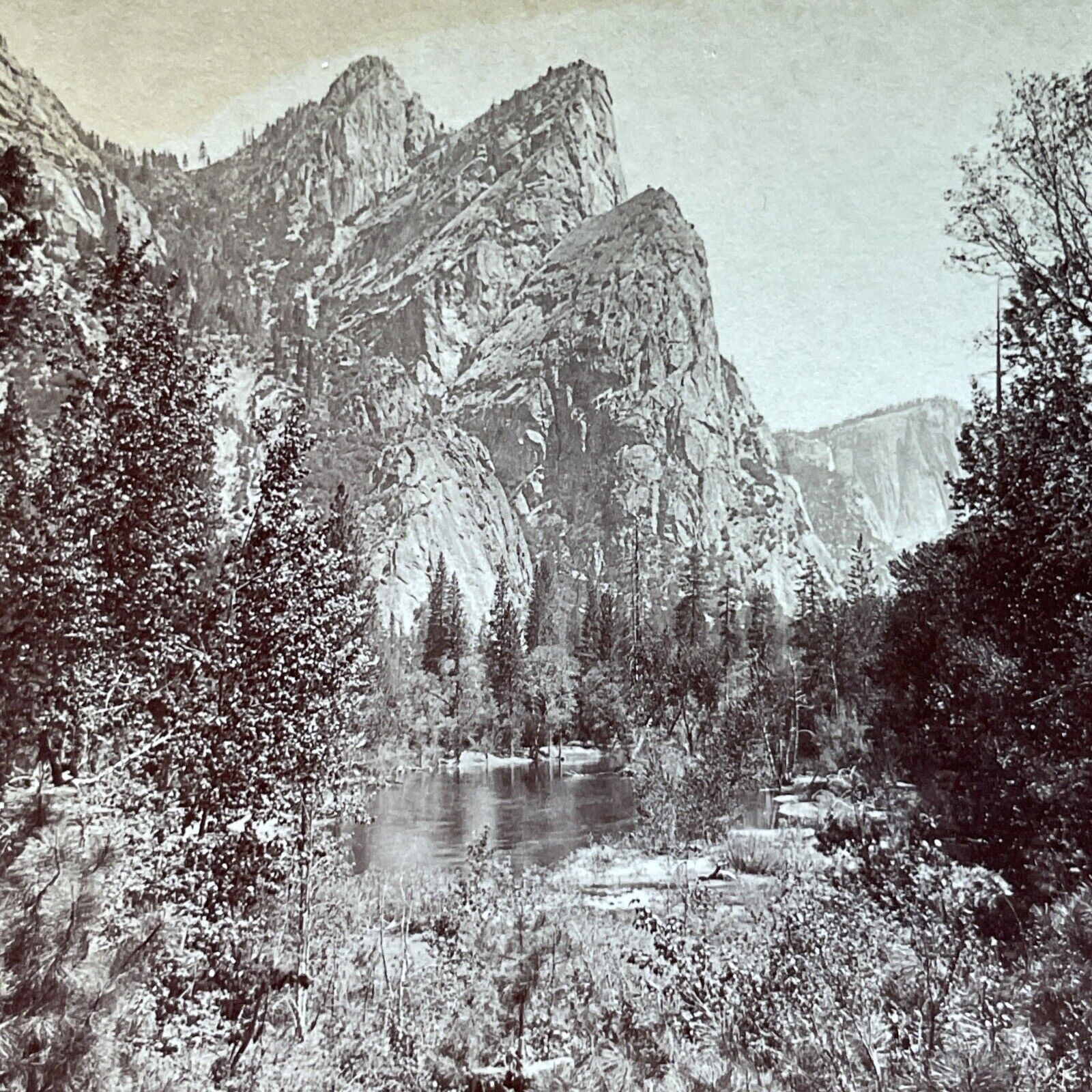 Antique 1894 Three Brothers Mountain Yosemite CA Stereoview Photo Card P3815