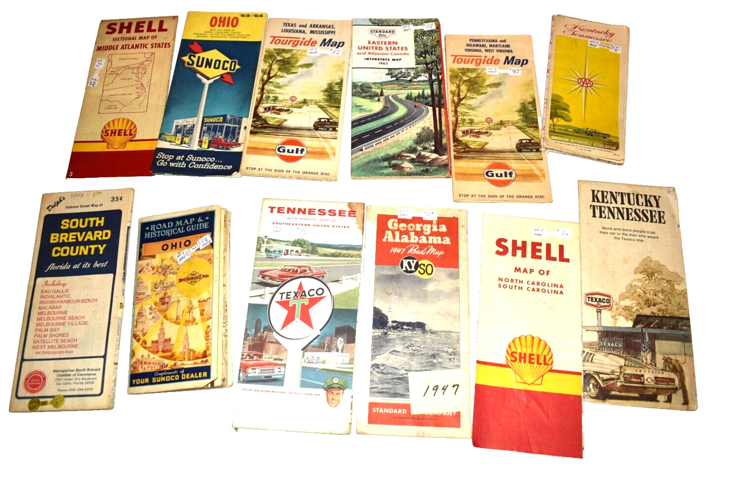 Lot Of 12 Vintage Folding Travel Road Maps
