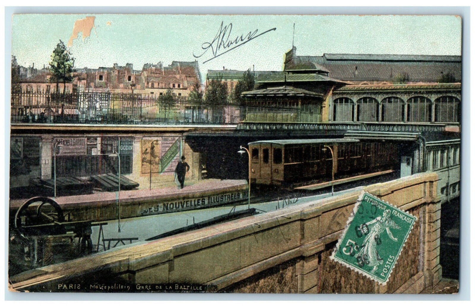 c1910 Metropolitan Gare De La Baltille Paris France Posted Antique Postcard