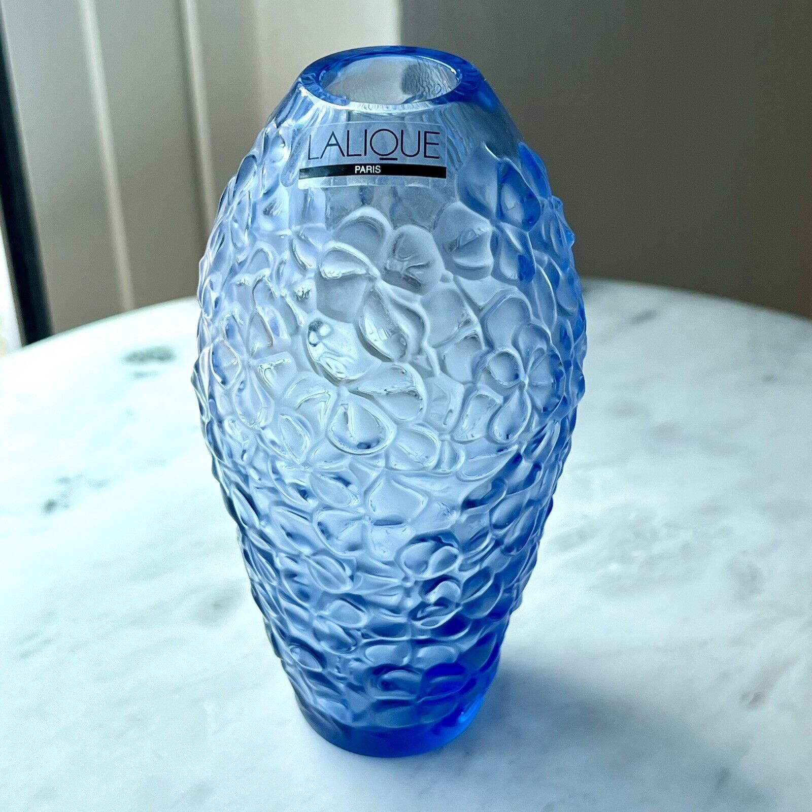 Vintage LALIQUE Paris RARE Glass Crystal “Violeta” Bud Vase Blue LABEL Violet