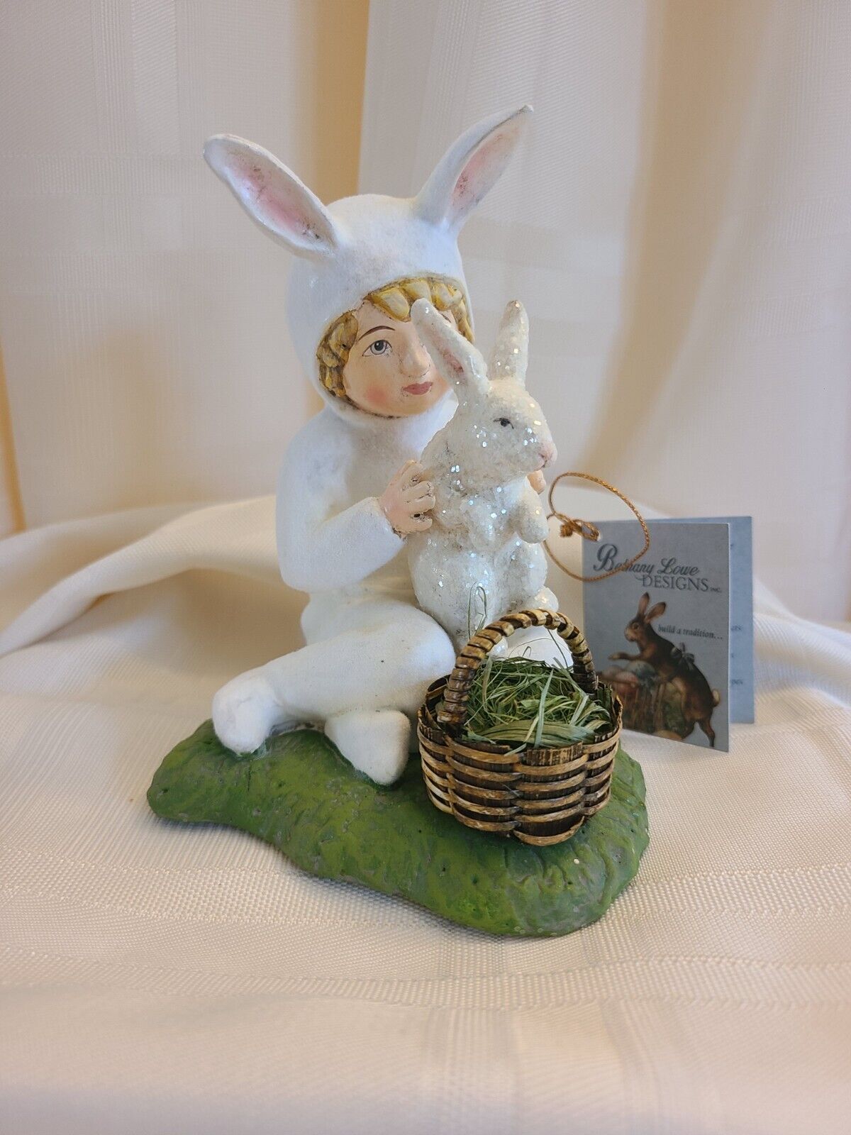 Bethany Lowe Easter-Bunny Girl Holding Rabbit, NWT