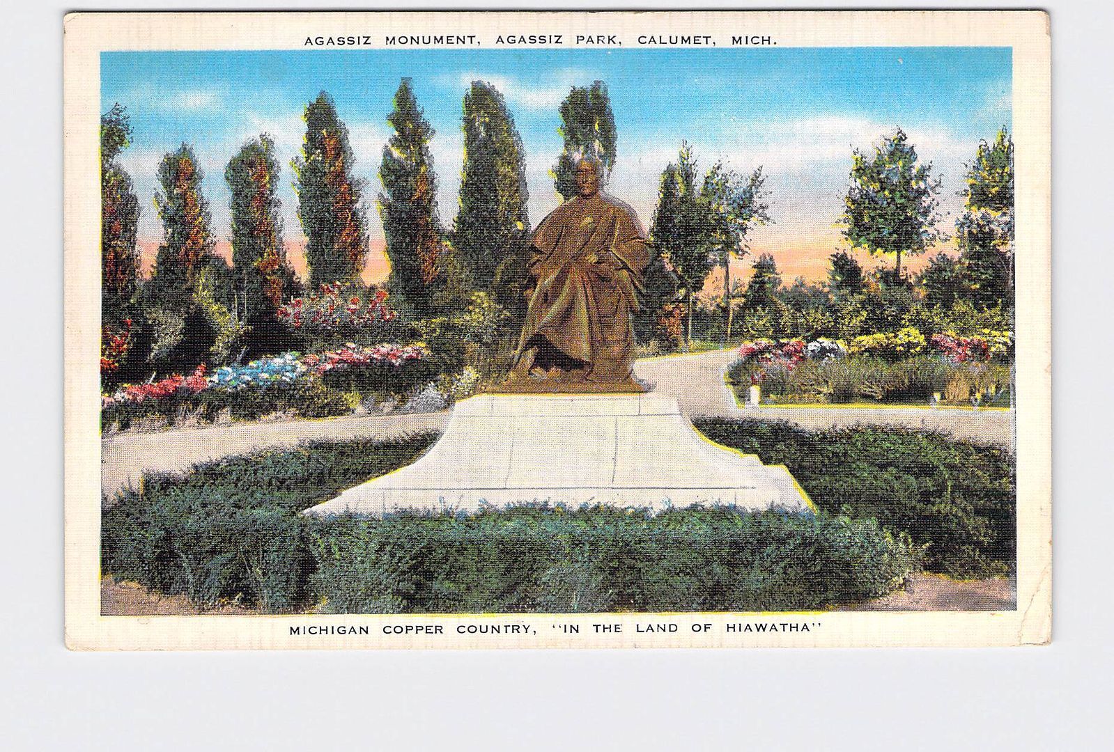 PPC Postcard MI Michigan Calumet Agassiz Park Monument Copper Country In The Lan