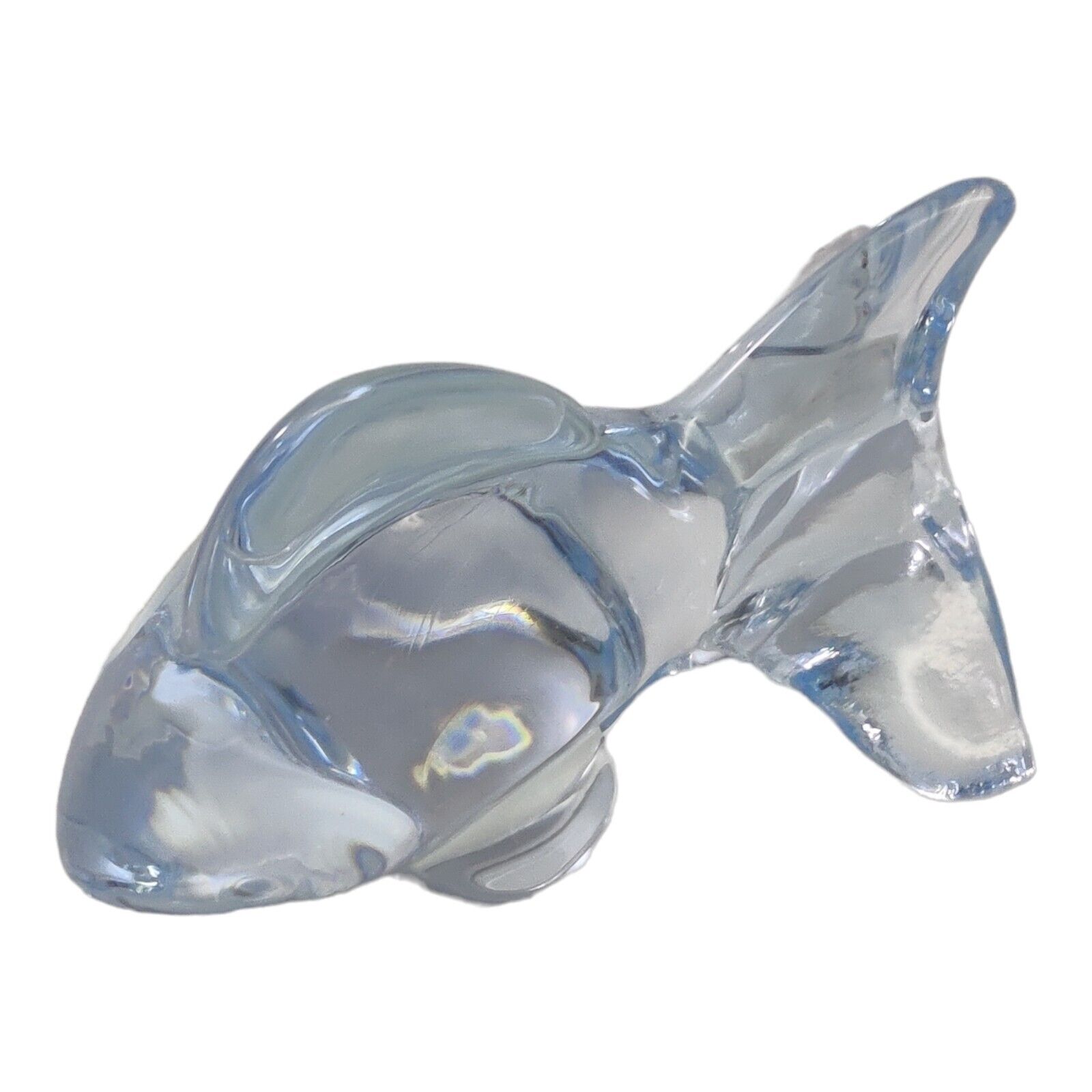 Oneida Light Blue Lead Crystal Glass Koi Fish Paperweight Figure Hand Cut Blown