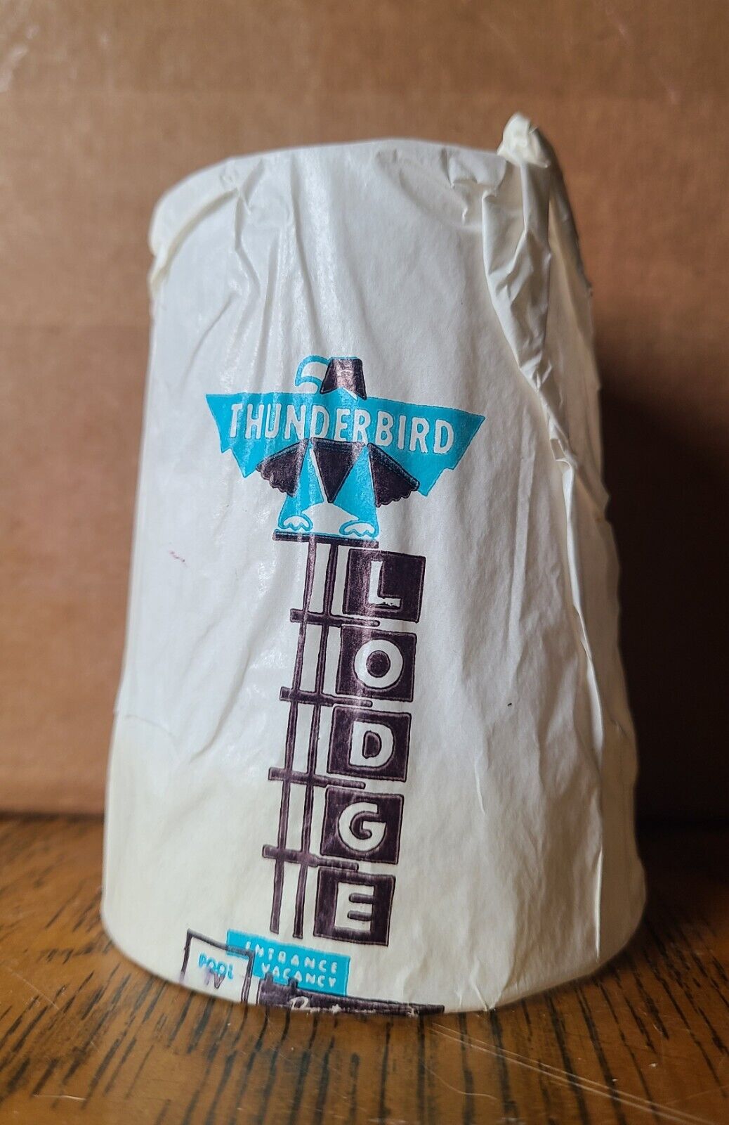 Vintage Thunderbird Lodge Cup in Orig Sanitised For Your Protection Wrapper RARE