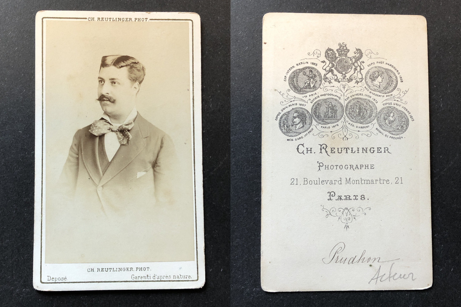 Reutlinger, Paris, Prudhon, actor, circa 1865 vintage cdv albumen print - CD