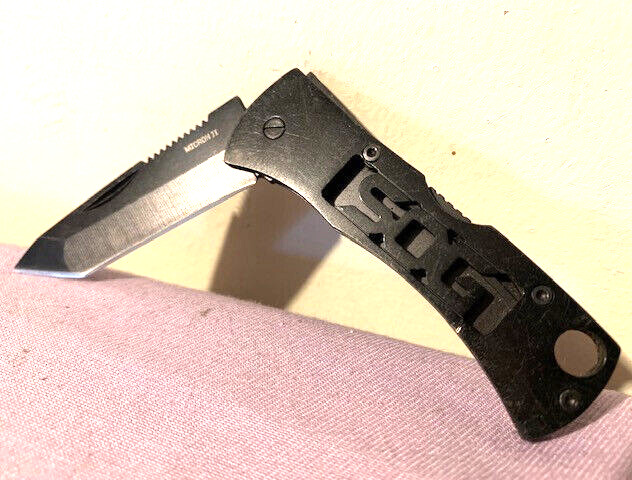 SOG Micron II Tanto Lockback All Metal Black Folding Pocket Knife - Excellent
