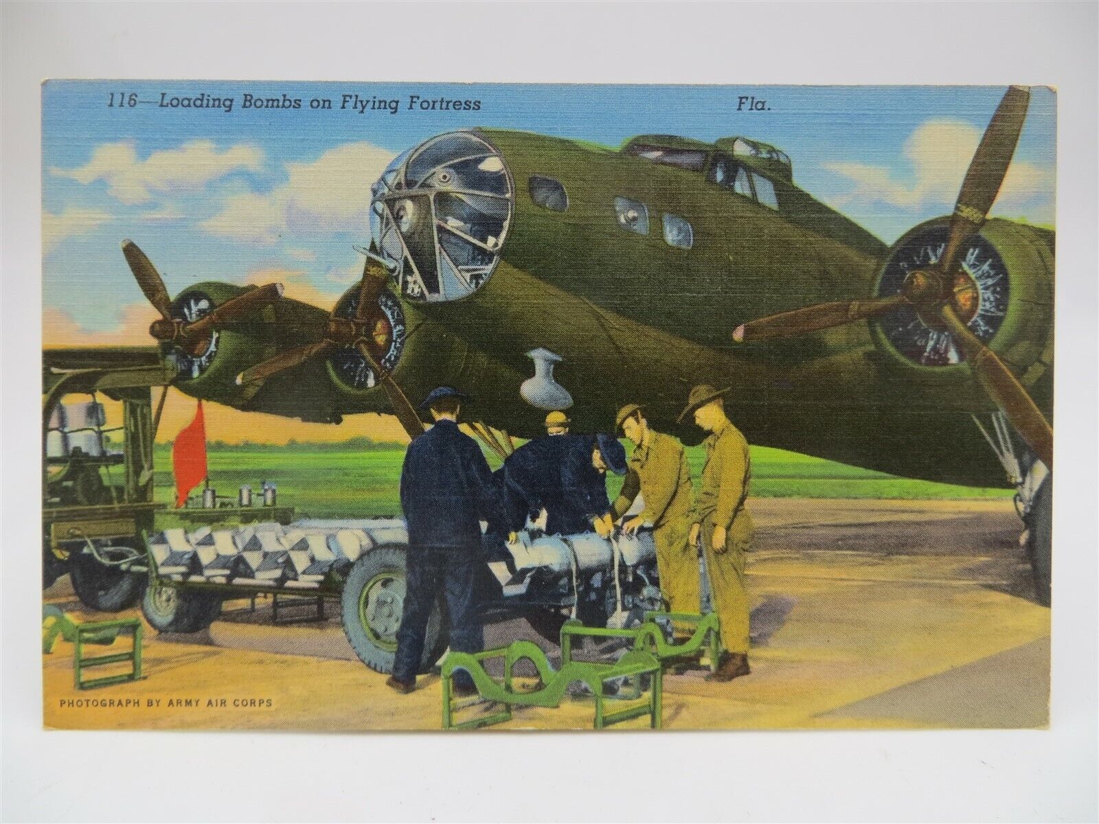 Vintage Postcard - Loading Bombs on Flying Fortress MacDill AFB Florida - Unused