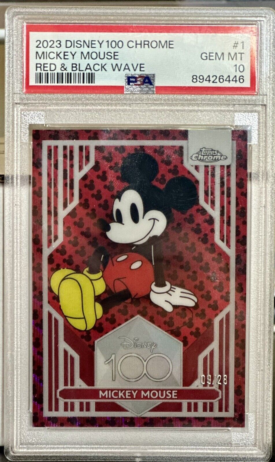 2023 Topps Chrome Disney 100 Mickey Mouse Red & Black Wave /28 PSA 10