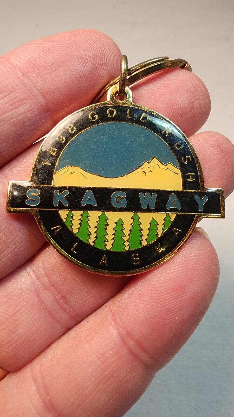 Vintage Skagway Alaska 1898 Gold Rush Keychain Key Ring Chain Hangtag Fob