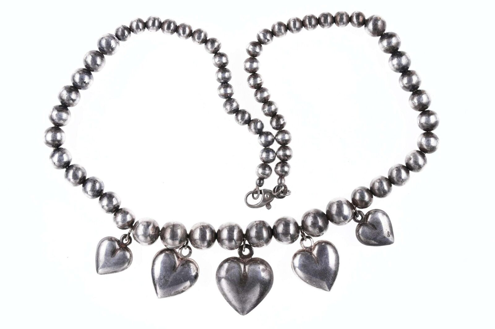 Vintage Italian Sterling Hearts Beaded Necklace  18\