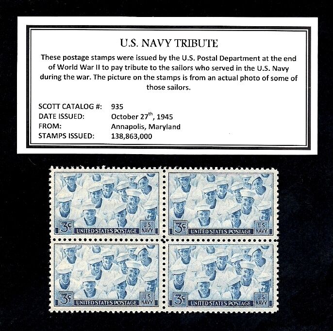 1945 - UNITED STATES NAVY - Vintage (WWII)  Mint -MNH- Block of Postage Stamps