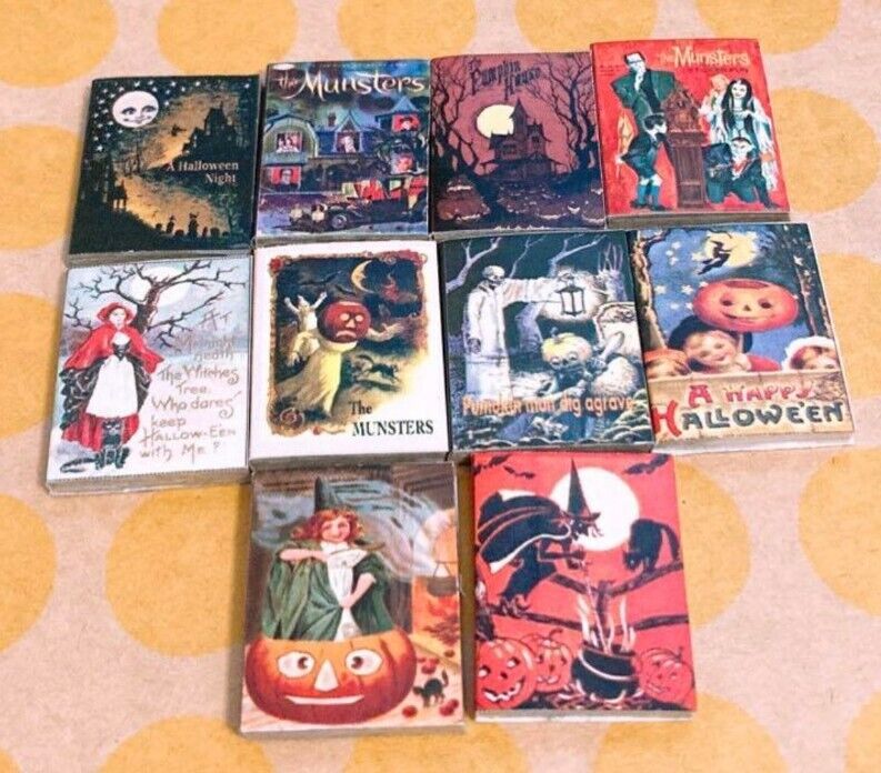 Halloween picture book antique style for miniature doll house set of 10 handmade