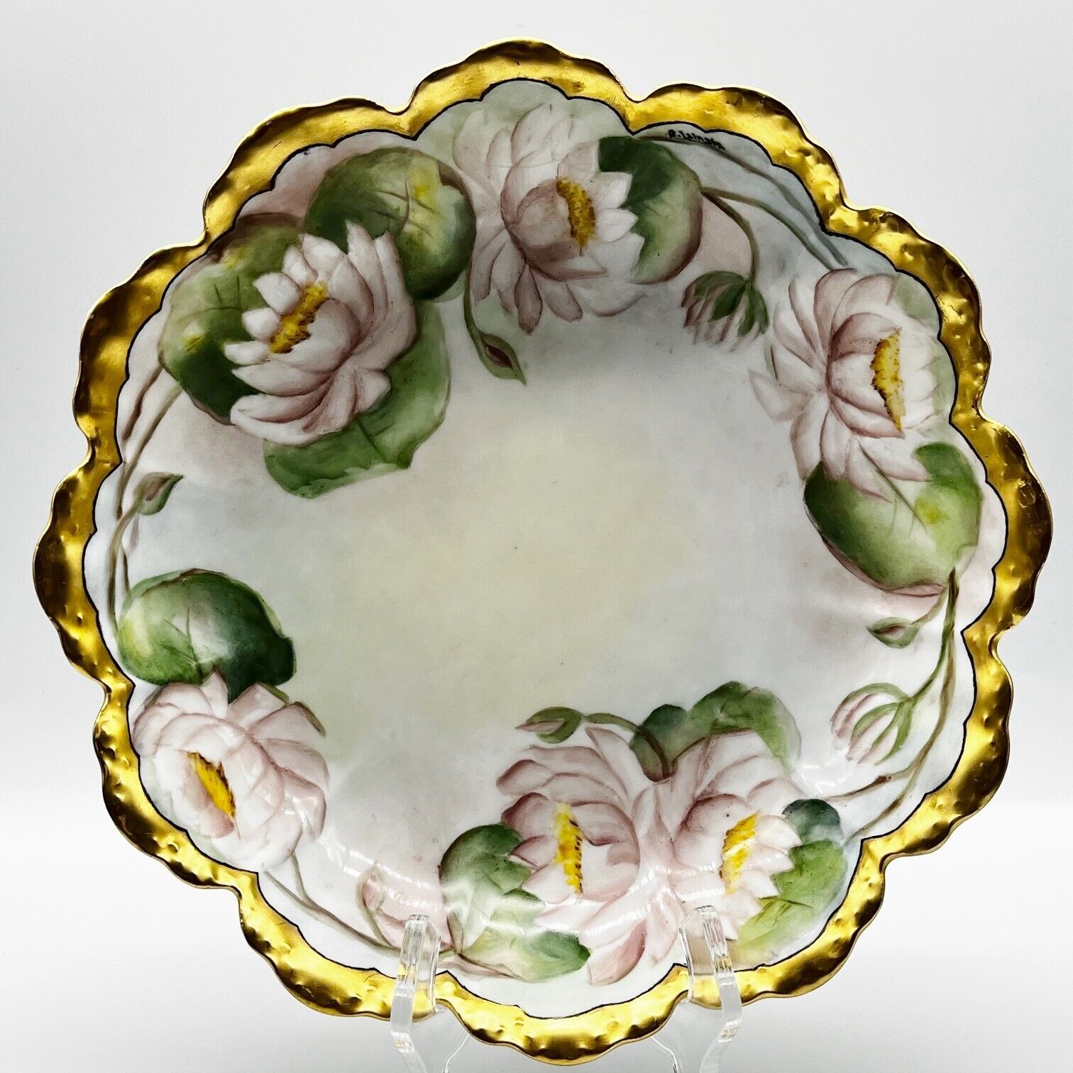 Antique Signed Bavaria Rosenthal Crown Malmaison Hand Painted Lily Blooms Bowl