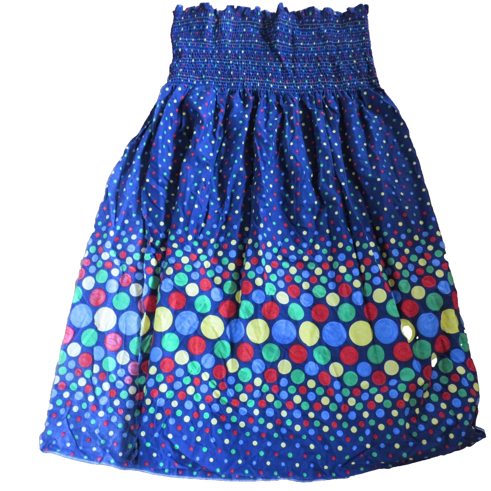 Vintage 70's 80's Make Your Own Dress Skirt Shirred Fabric Polka Dots on Blue