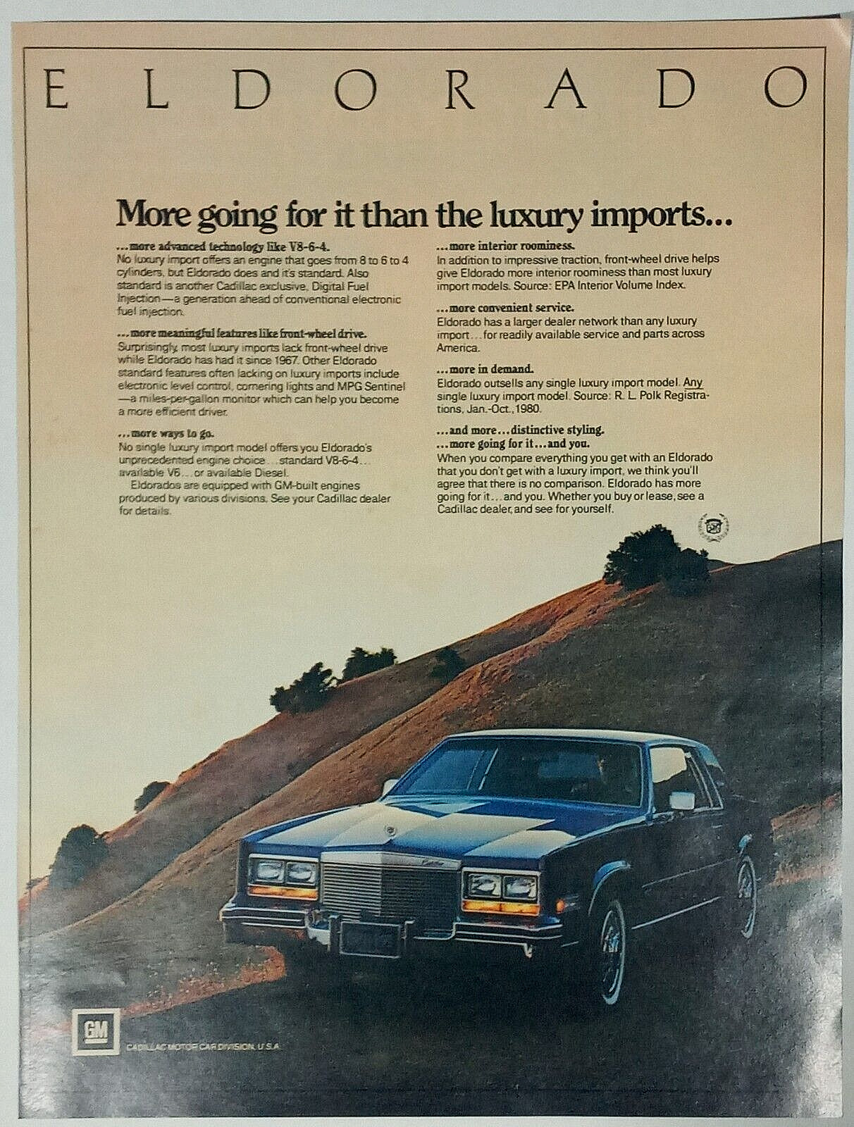 1980\'s Cadillac Eldorado Coupe Luxury Car GM Decor Colorful Vintage Print Ad