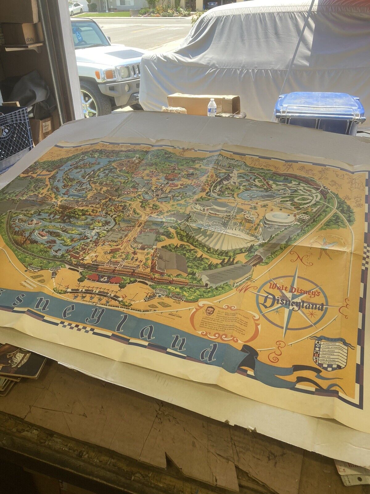 Vintage 1968 - 1972 Disneyland Wall Map Guide Poster -Good Condition + 30\
