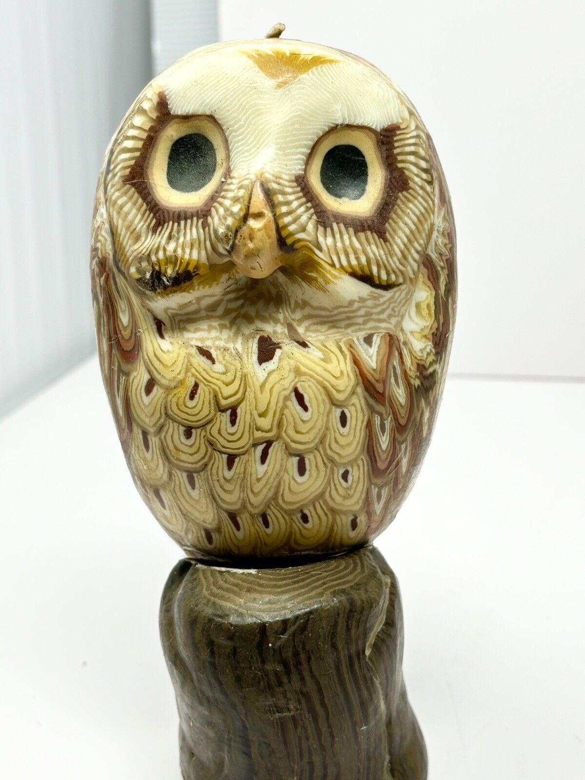 Large Vintage 70s Owl On Stump Candle Never Used 