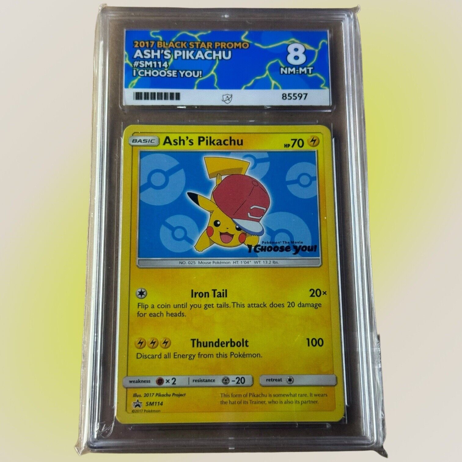 Pokemon Ash’s Pikachu SM114 I Choose You Black Star Promo NOT PSA  NM-Mint ACE 8